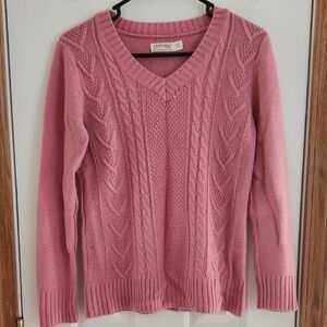 Faded Glory Pink V-Neck Cable Knit Sweater